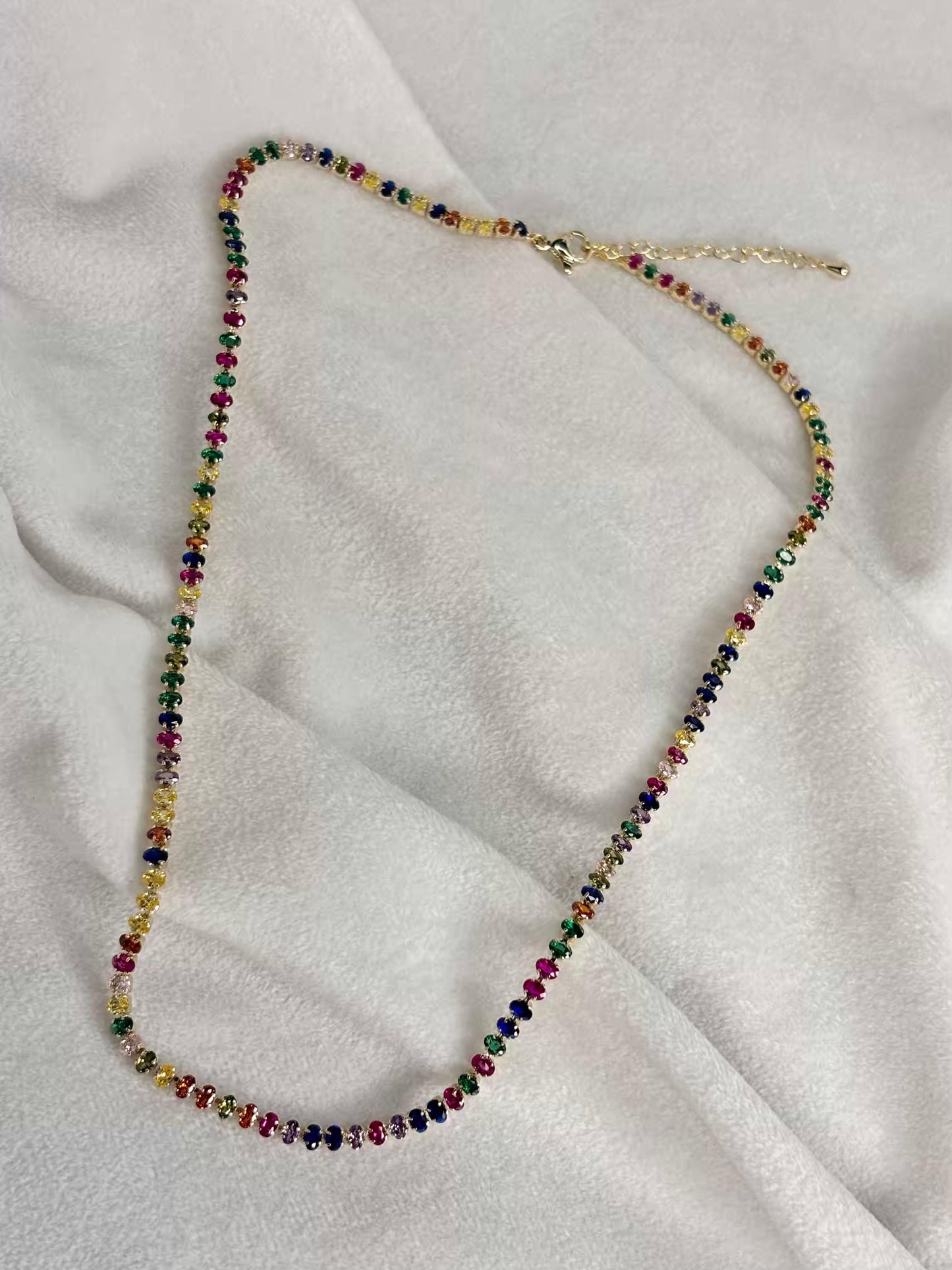 Color Spectrum Tennis Necklace 18K Gold Plated Premium Necklace