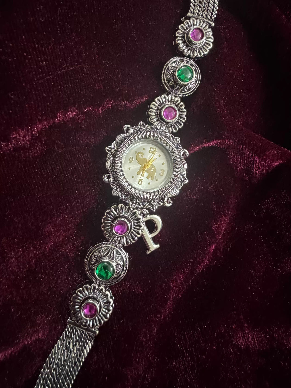 Royal Rajwada Inspired Silver-Tone Navratri Oxidised Heritage Watch