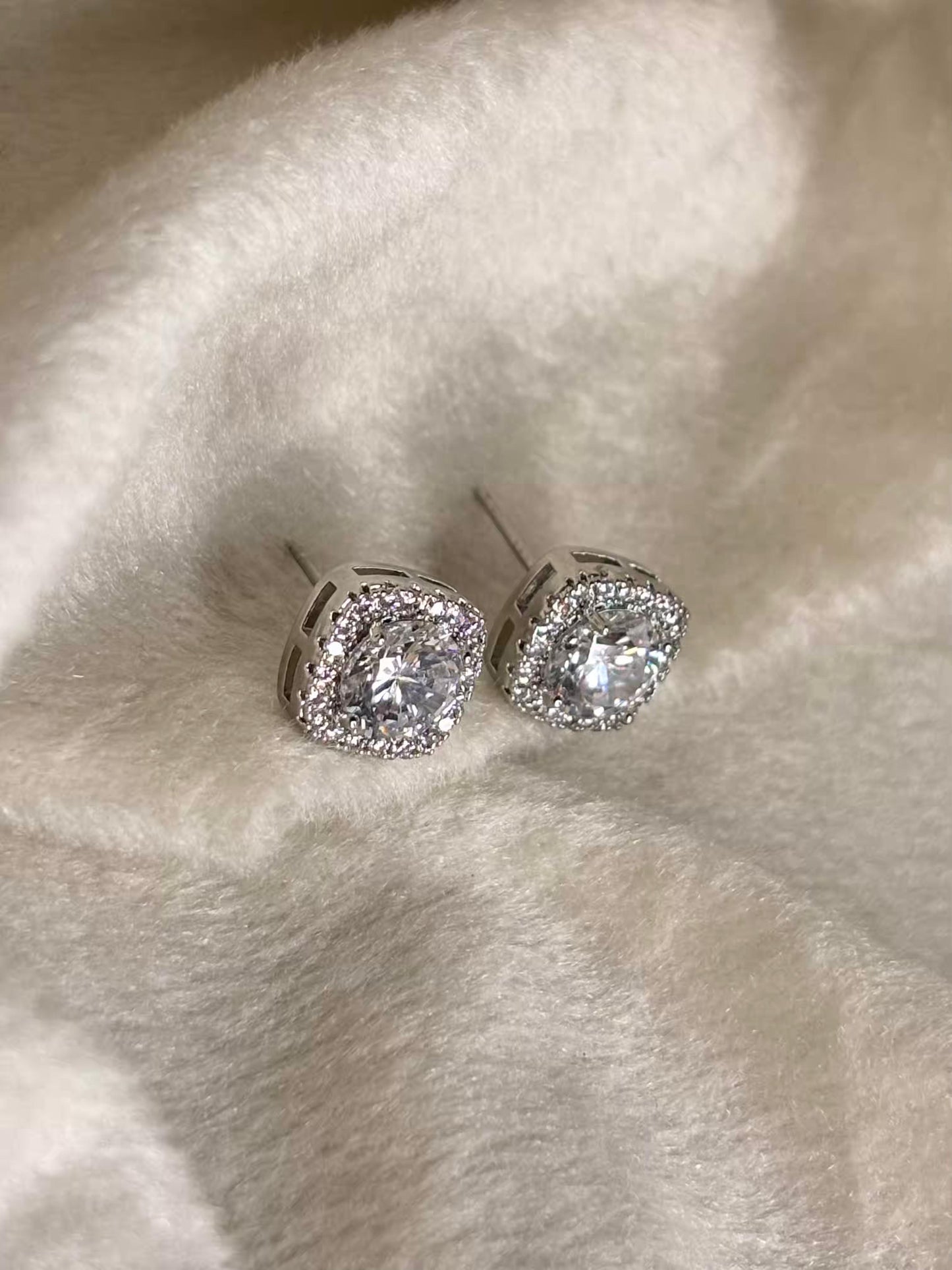 Diamond Halo Studds Earrings Silver Plated Premium Earrings
