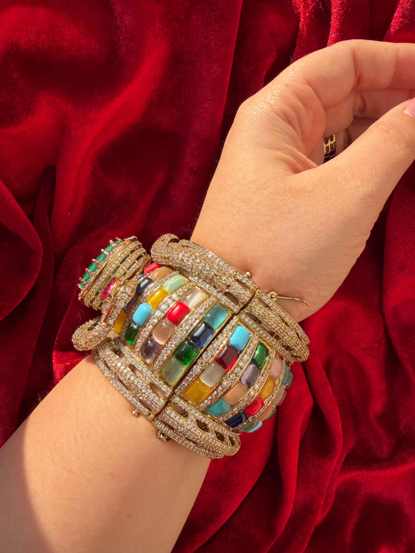 Navratna Pushtaini Emerald Kada Antique Gold