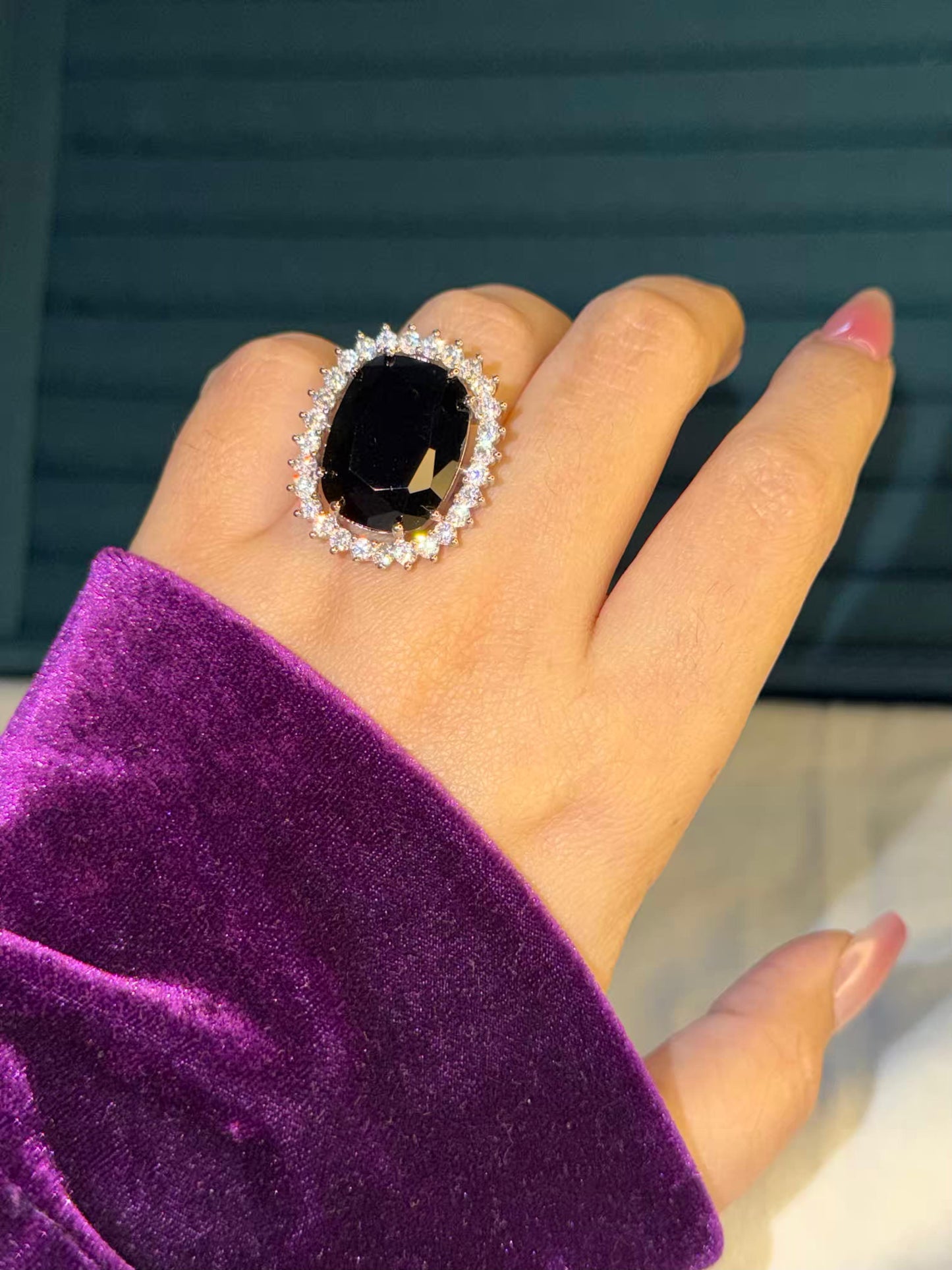 Black Dominion Statement Silver Plated Premium Ring (Adjustable)