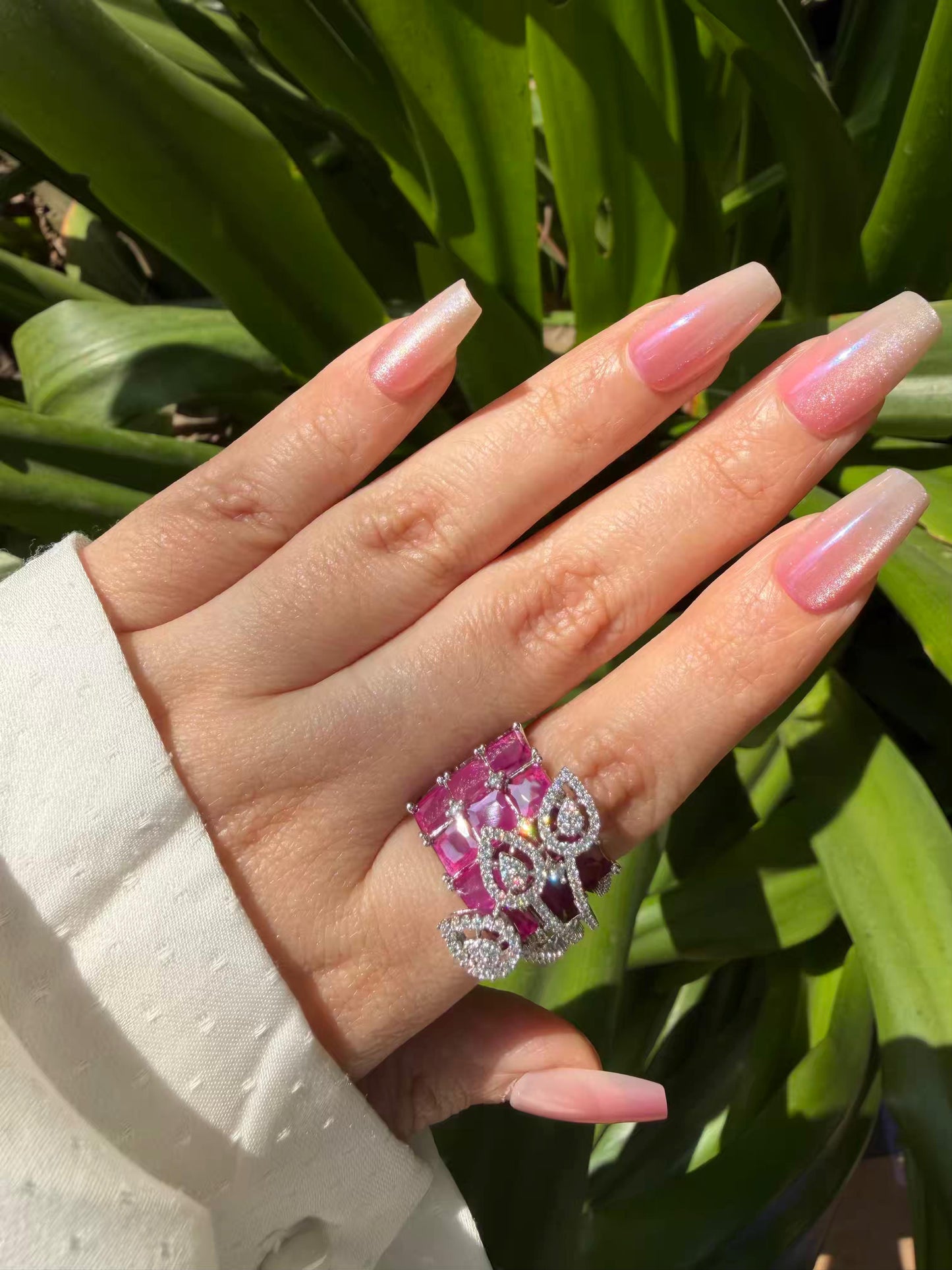 Royal Pink Majesty Cocktail Silver Plated Ring