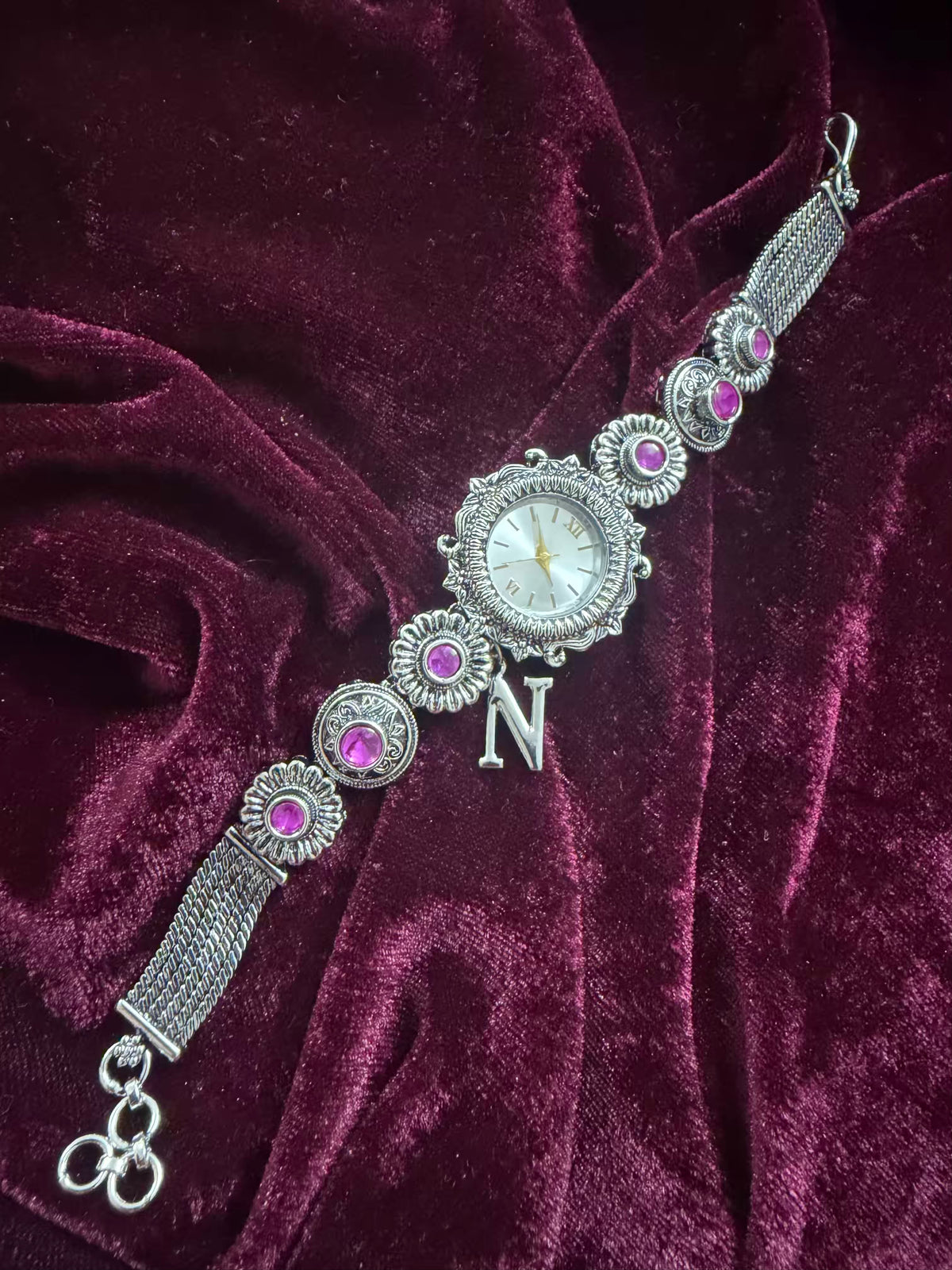 Silver-Tone Navratri Oxidised Heritage Watch