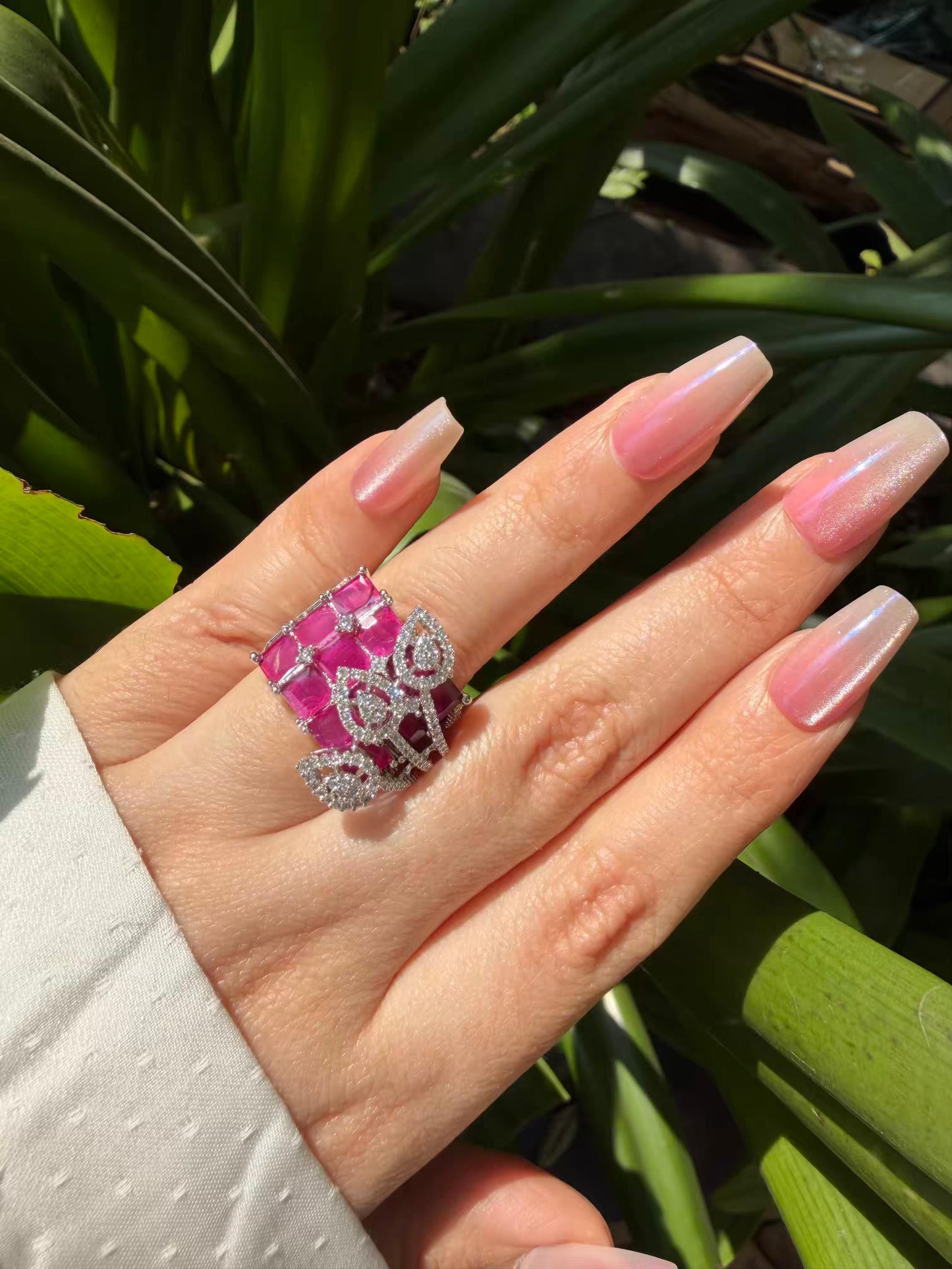 Royal Pink Majesty Cocktail Silver Plated Ring