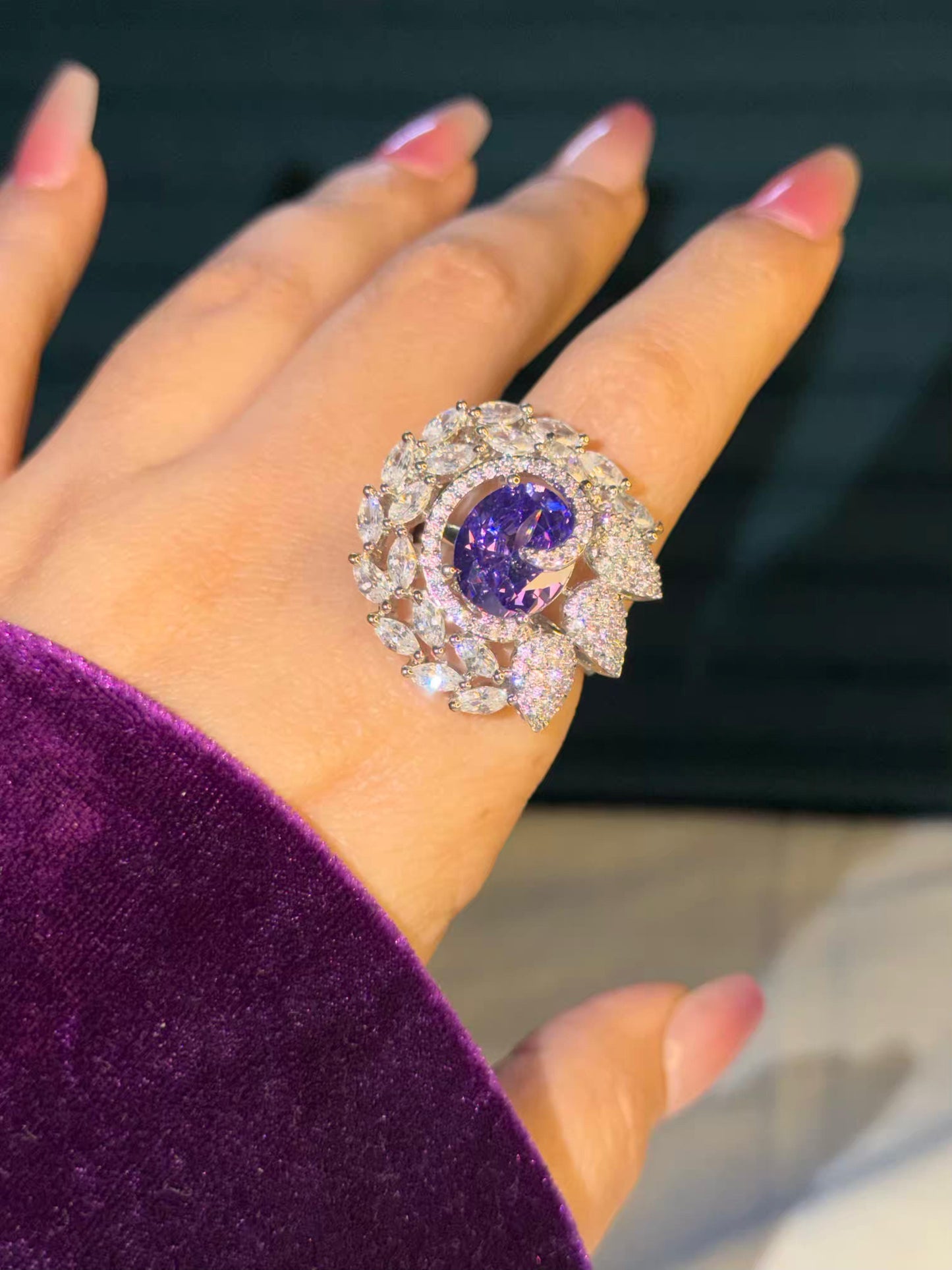 Lavender Whirl Silver Plated Premium Ring (Adjustable)