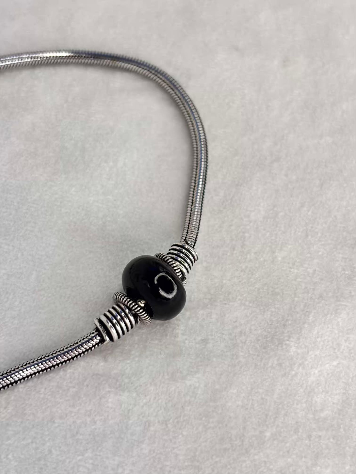 Black Beaded Silver Premium Anklet Payal with Silver hooks