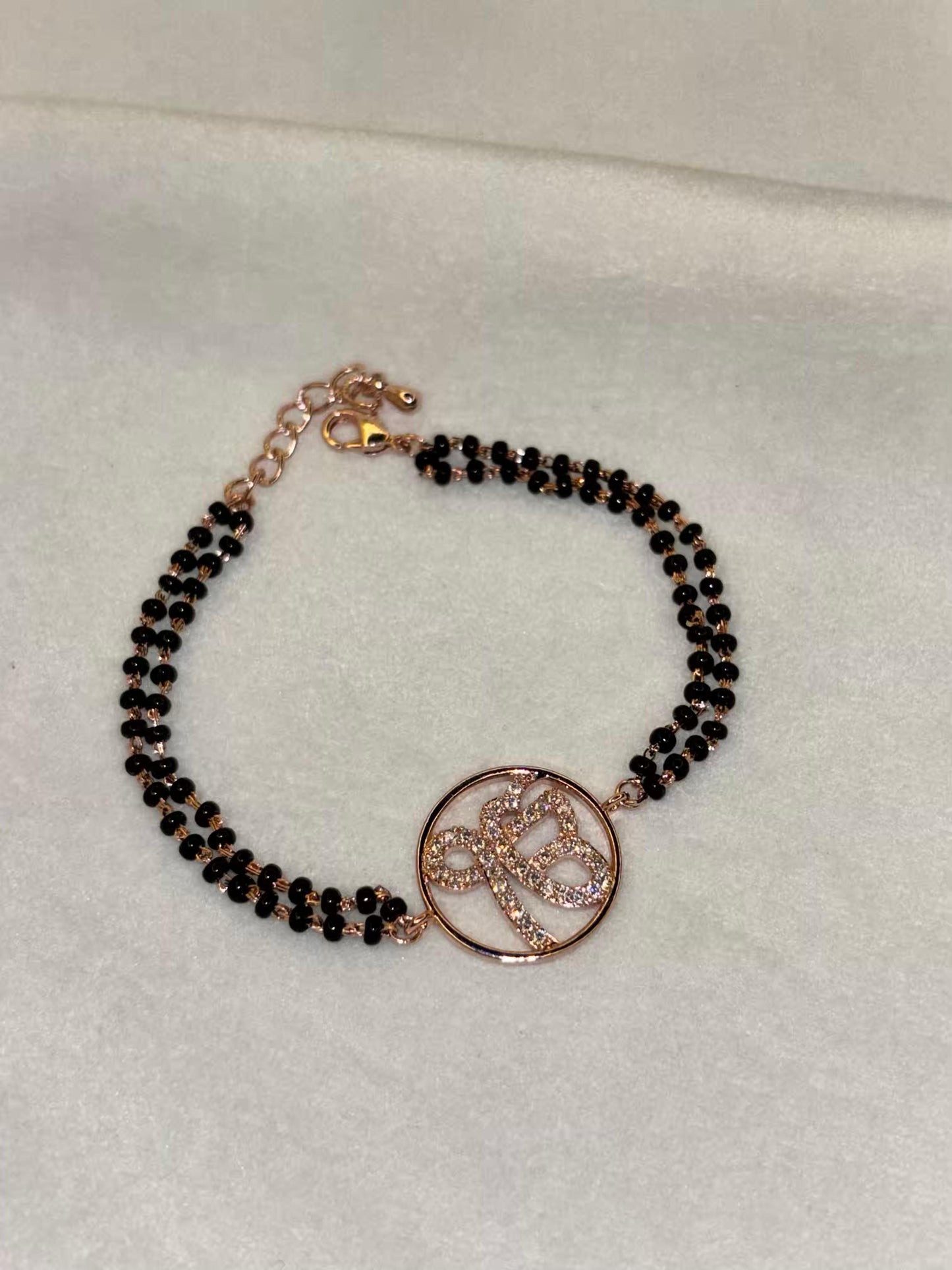 Ik Onkar Ek Onkar Punjabi Khanda  Rose Gold Black Beaded Bracelet Mangalsutra / Nazariya Bracelet ( Rose Gold Plated)