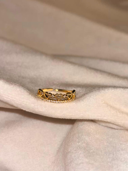 Small Hearts Band Gold Plated 18K Adjustable ring