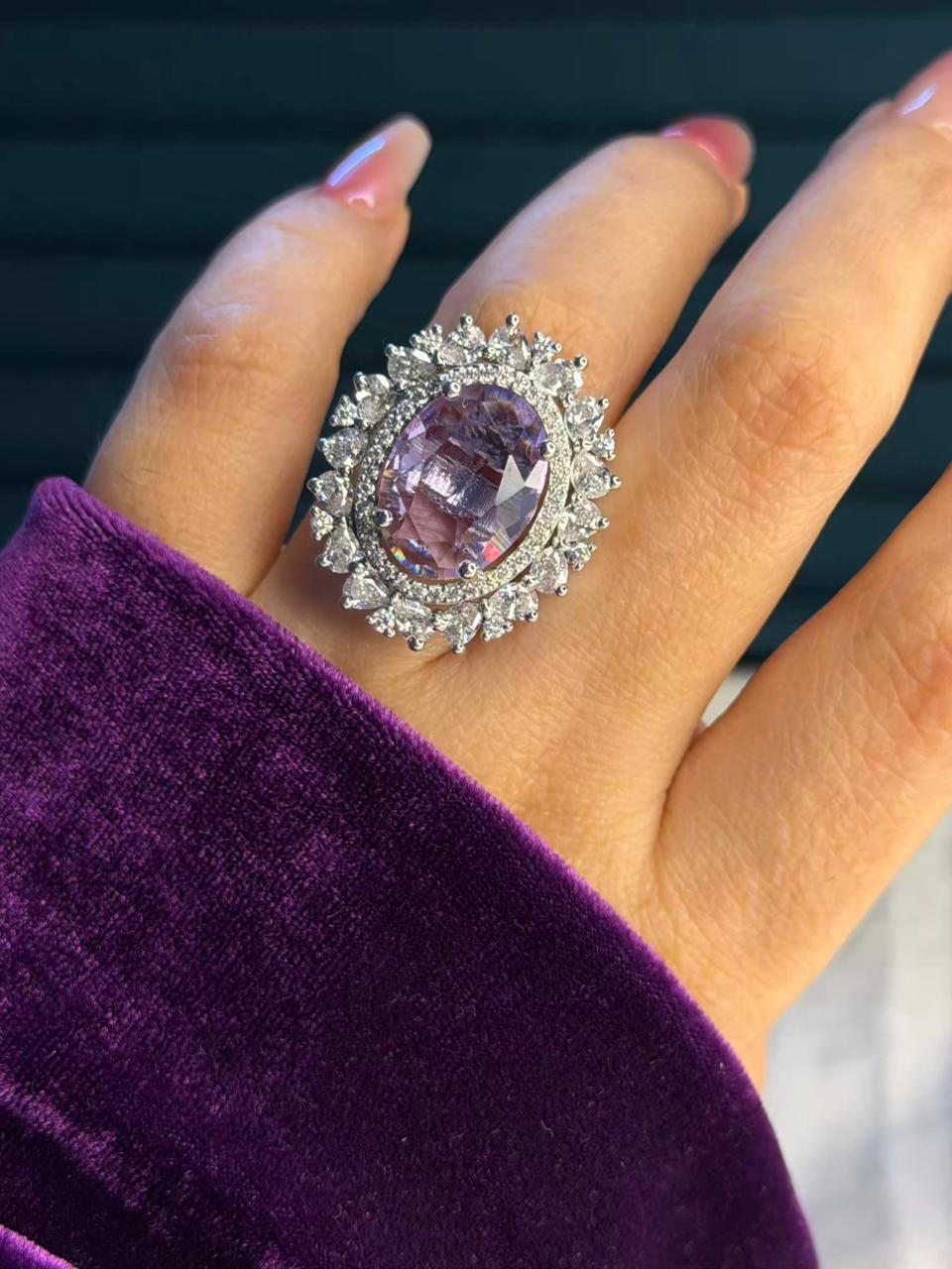 Blush Pink Empress Silver Plated Premium Ring (Adjustable)