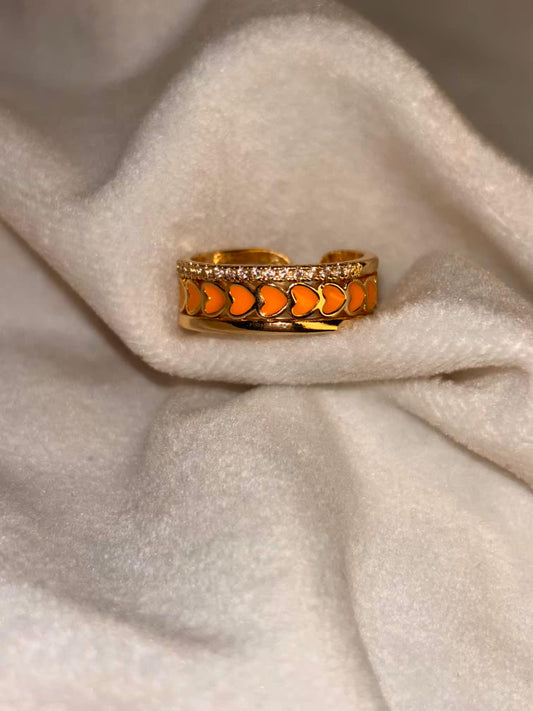 Stacked Orange Hearts Ring 18K Gold Plated  Adjustable Ring