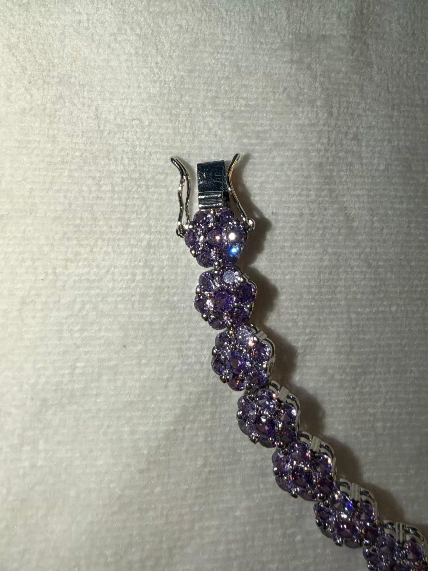 Purple Floral Cluster Silver Plated Tennis Bracelet