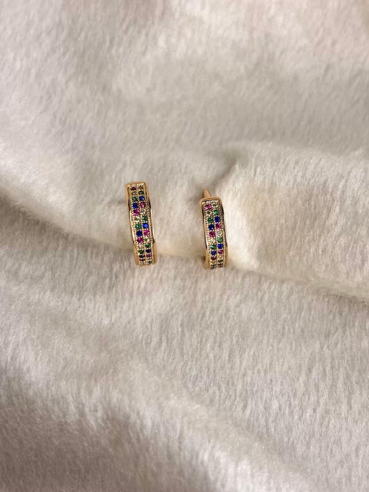 Rainbow Square Cut Hoop Earrings 18K Gold Plated Premium Earrings