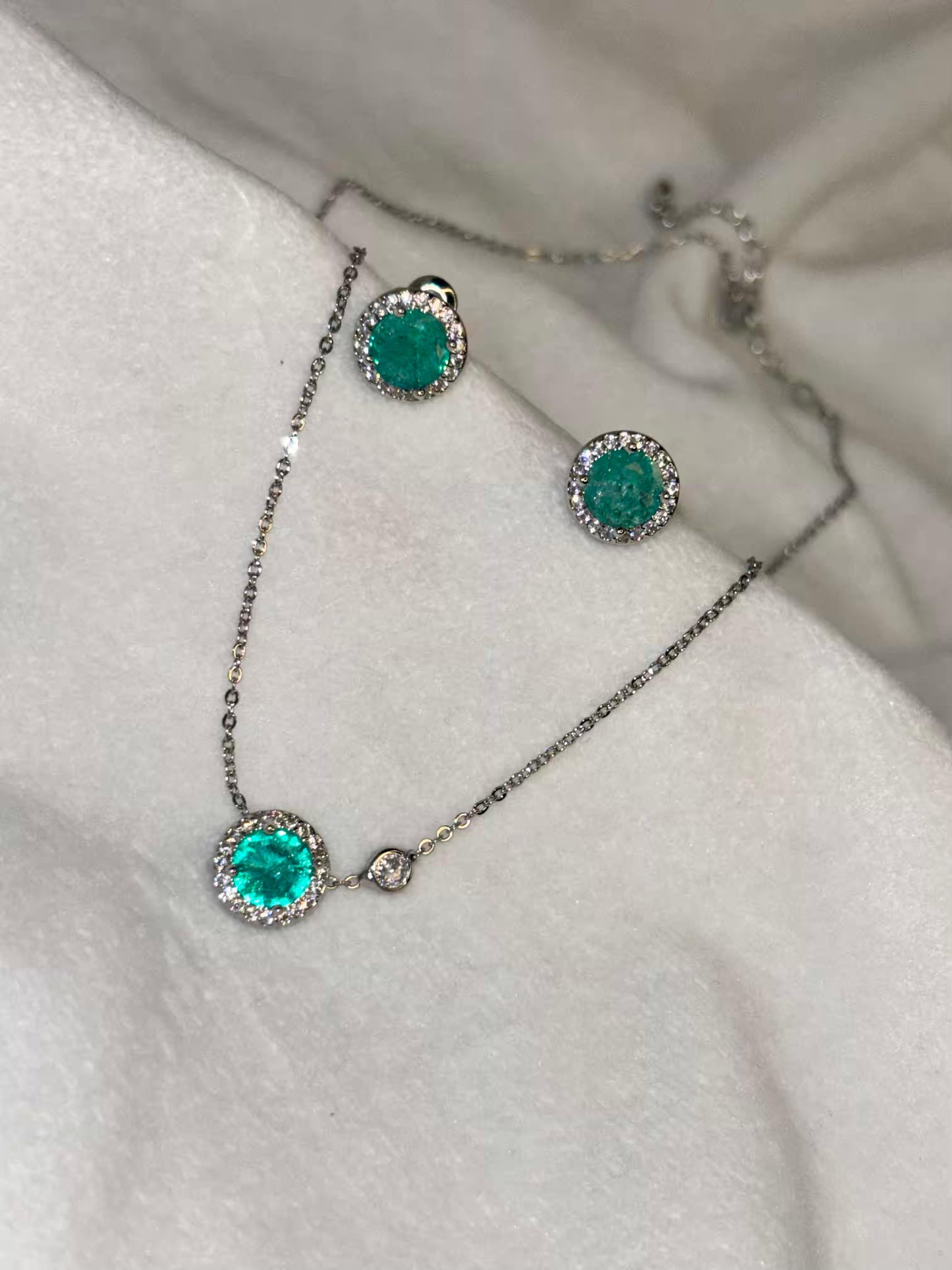 Blue Topaz Necklace And Ear Studds Silver Plated Premium Necklace