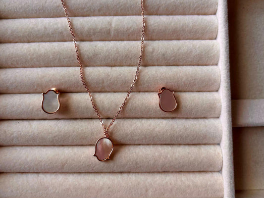 Bended Mirror Necklace And Ear Studds Rose Gold Premium Necklace