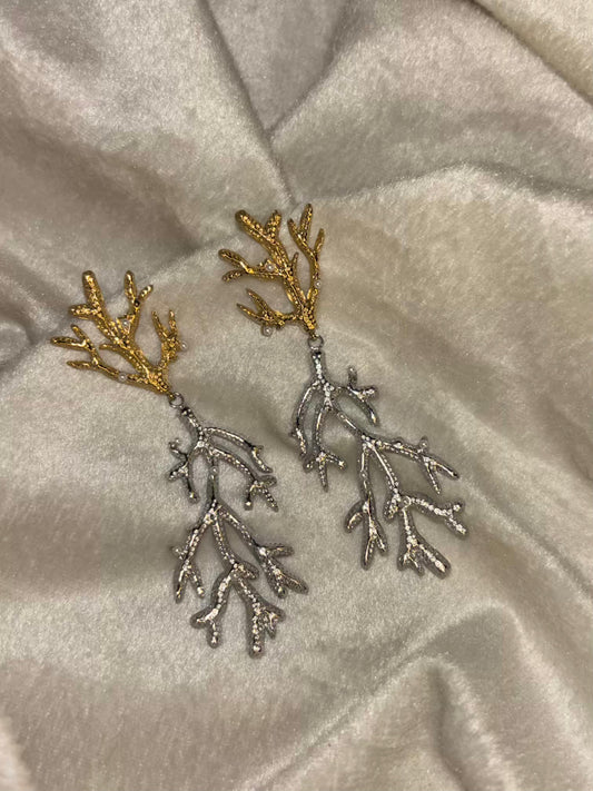 Dual Toned Tree Roots Earrings 18K Gold Plated Earrings Premium Earrings
