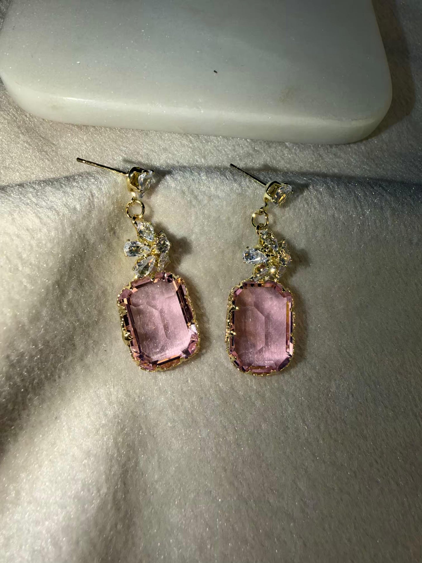 Pastel Pink Crystal Stud Gold Plated Earrings