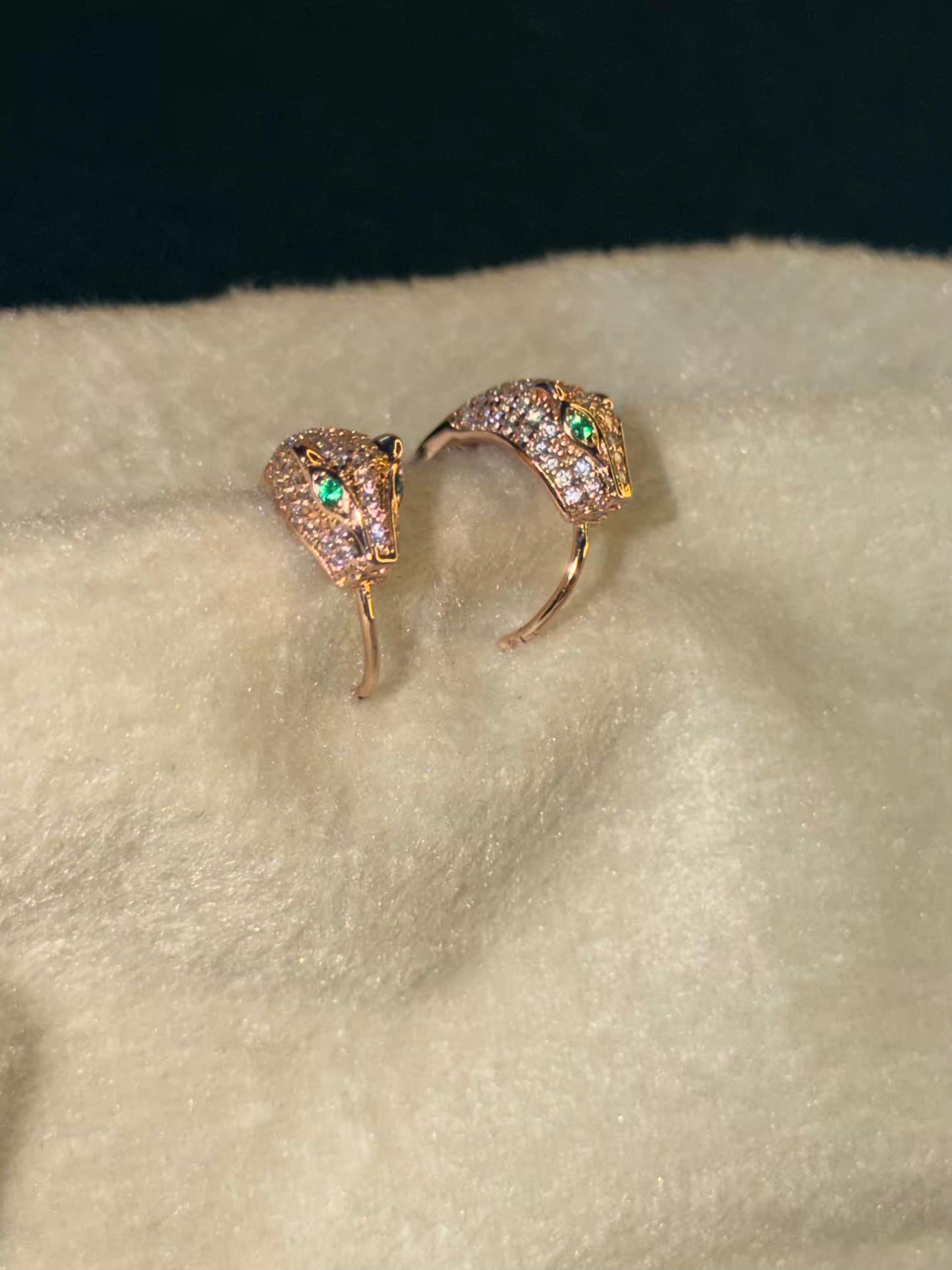 Rose Gold Panther Huggies Ear Studs