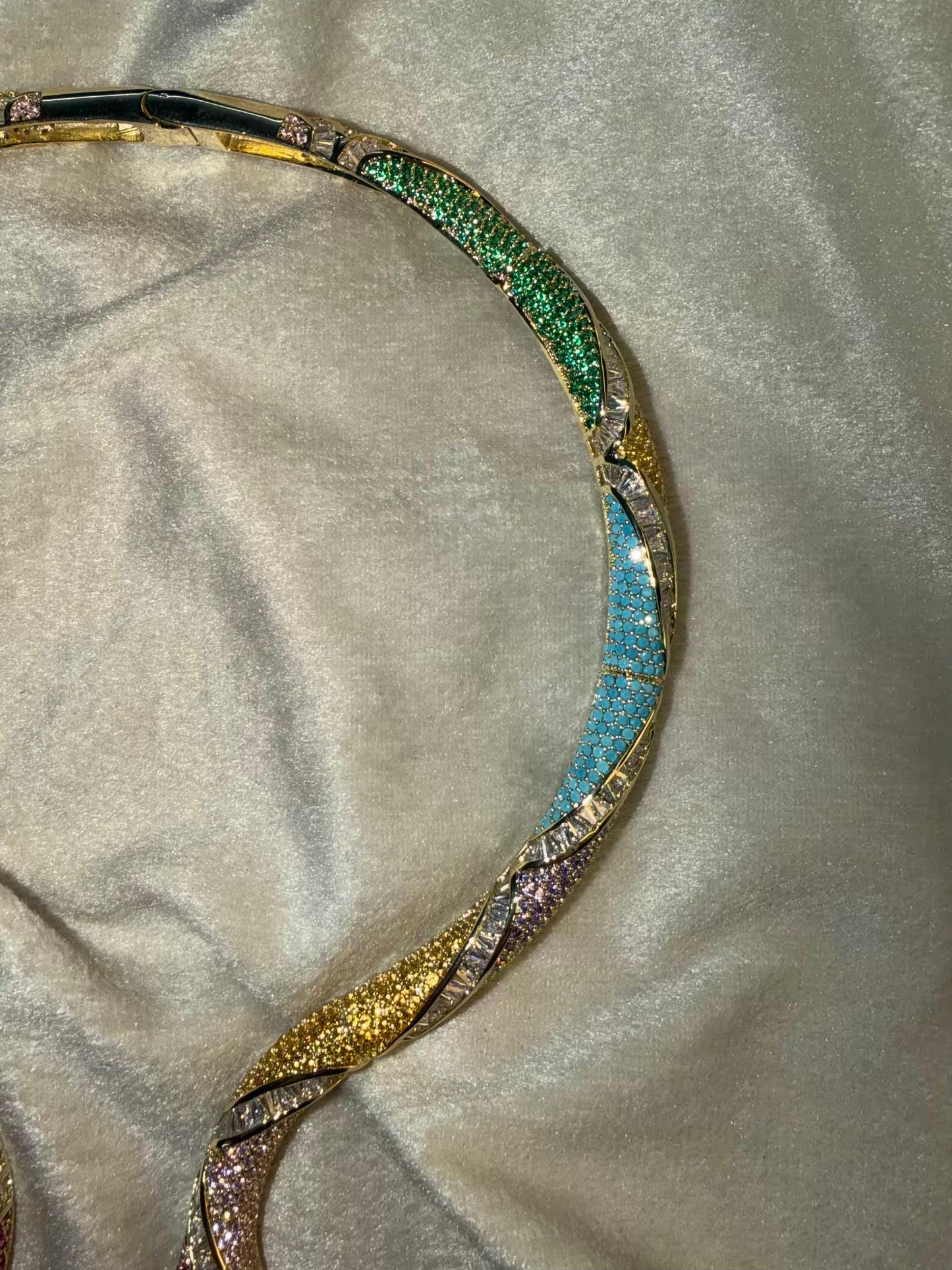 Serpentine Multicoloured Necklace, Bracelet, Earrings and Ring Full set Premium Gold Rhodium