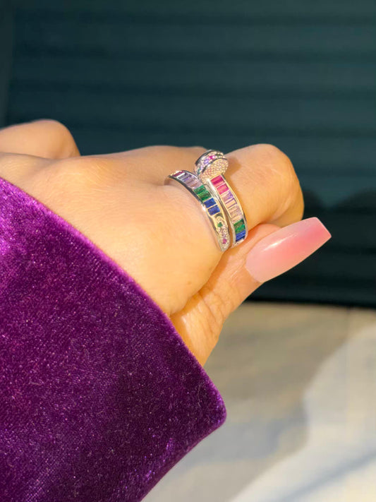 Aurora Dotline Multicolour Silver Plated Premium Ring (Adjustable)