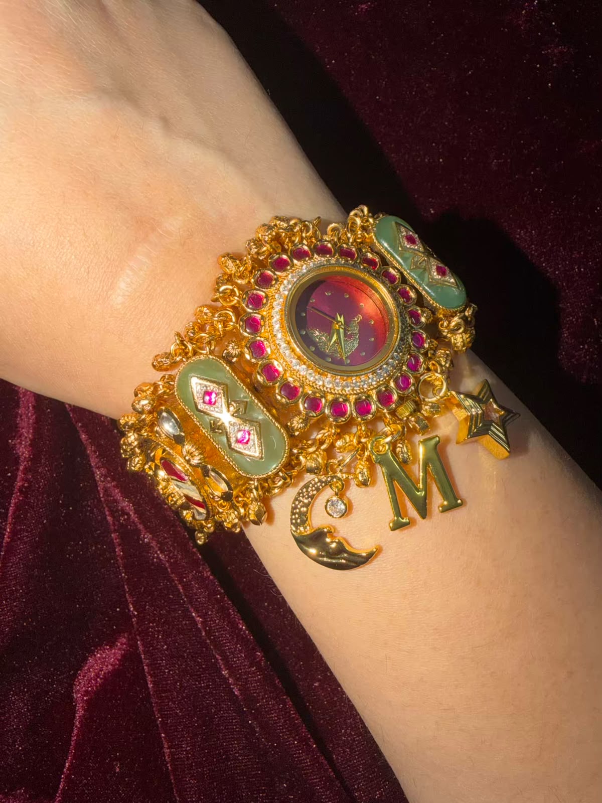 Moon Stars Peacock Dial Luxury Watch Rakhi with Charms (Free Initial)