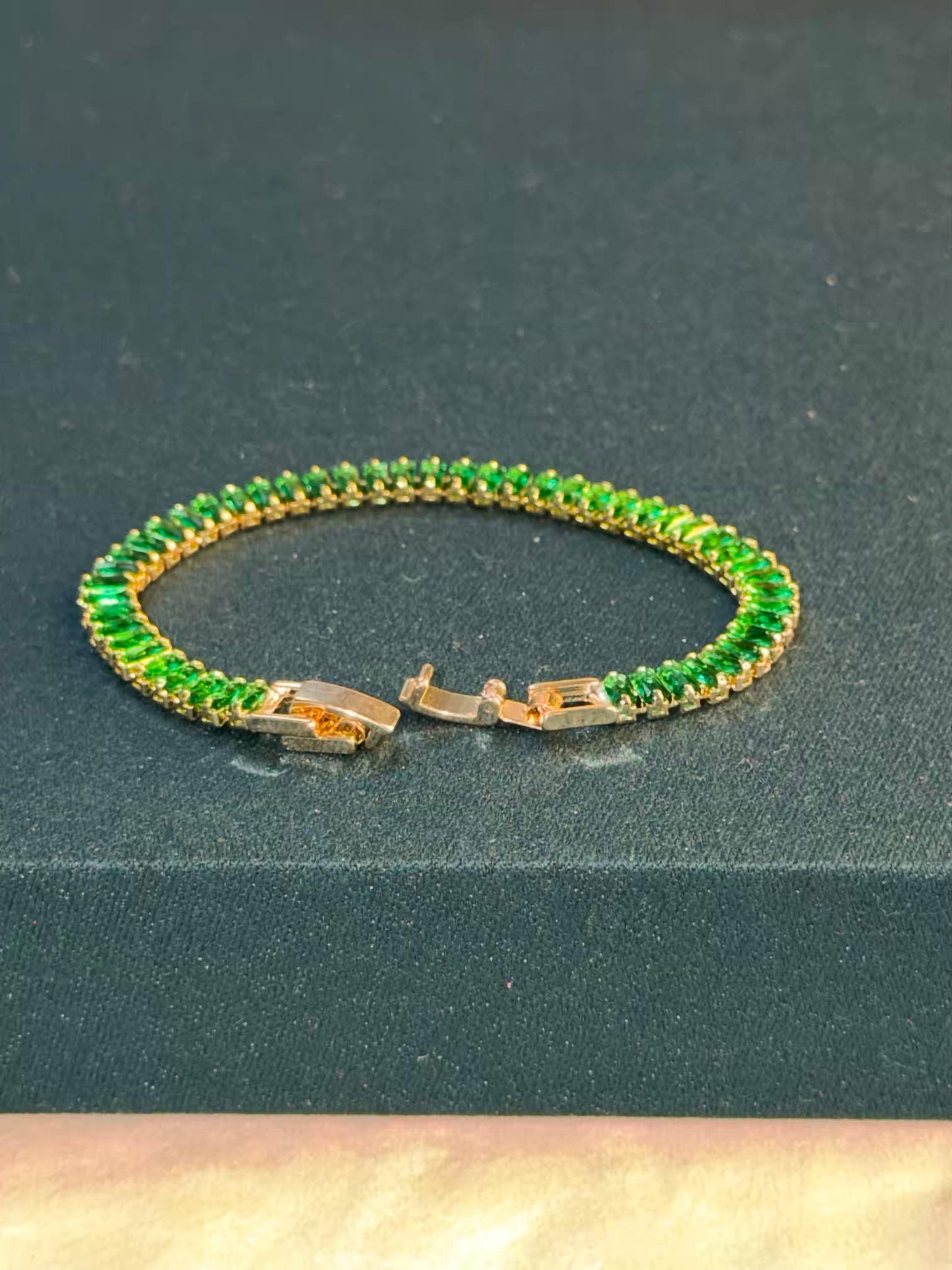 Emerald Bar Luxe Gold Plated Tennis Bracelet
