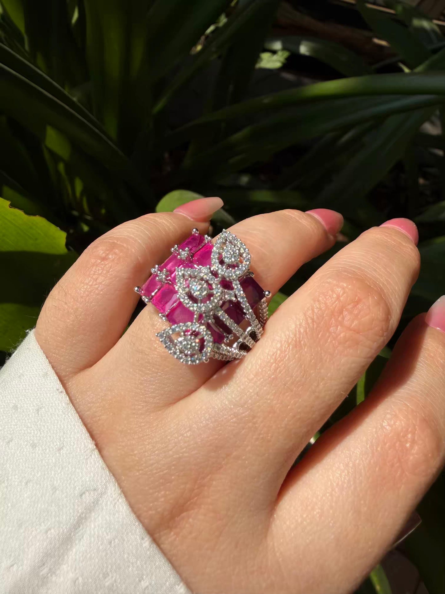 Royal Pink Majesty Cocktail Silver Plated Ring