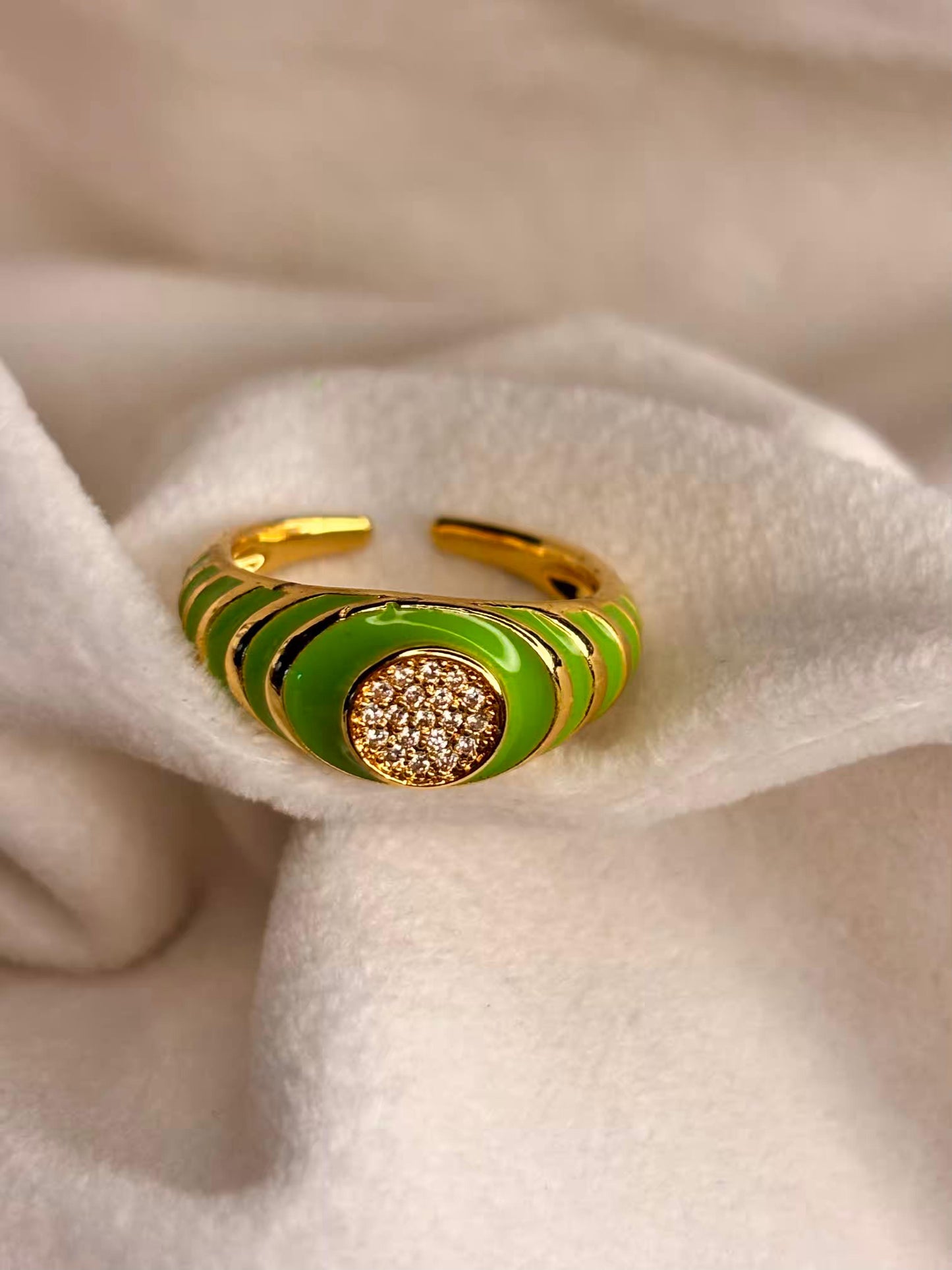 Green Ripple Enamel Adjustable Ring