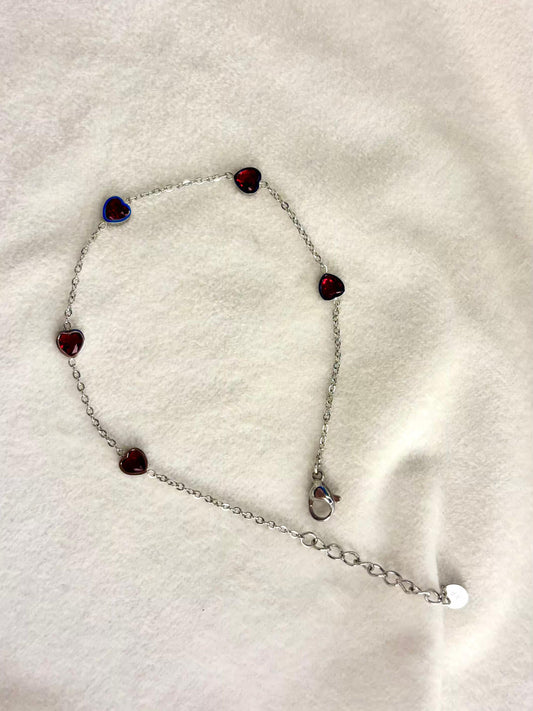 Silver Red Hearts Premium Anklet Payal with Silver hooks