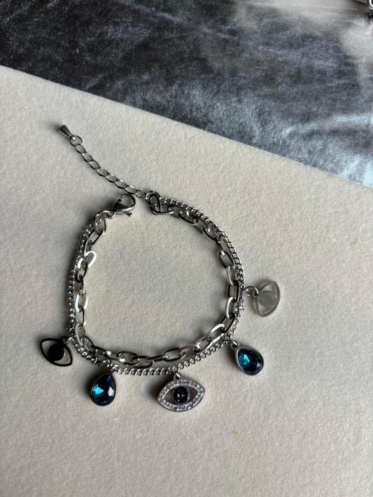 Silver Evil Eye Drops Charm Premium Silver Bracelet