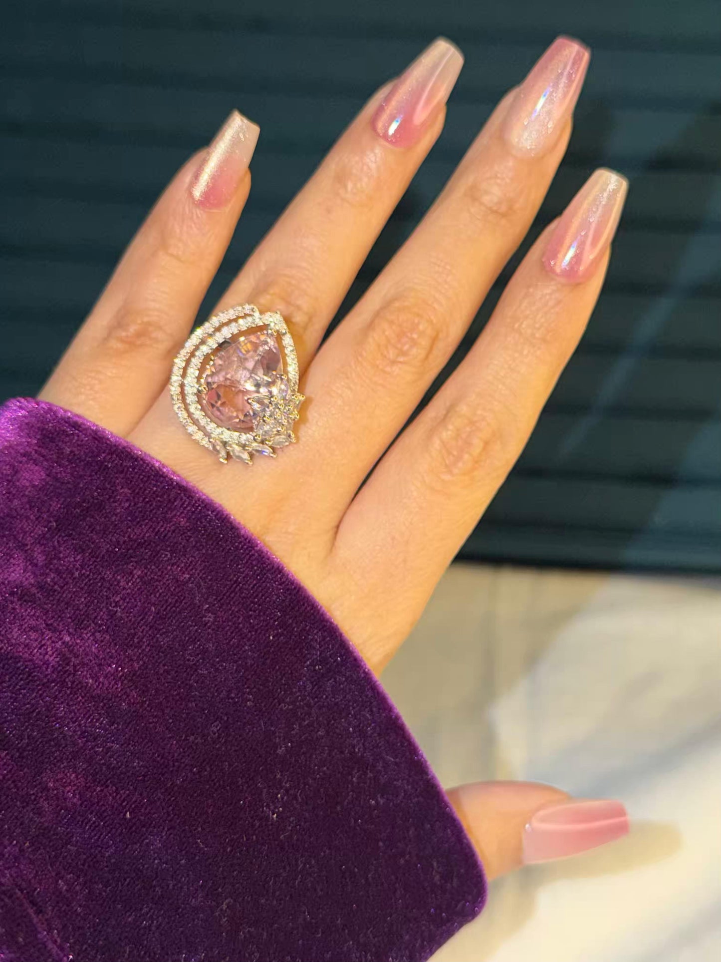 Blush Aurora Silver Plated Premium Ring (Adjustable)