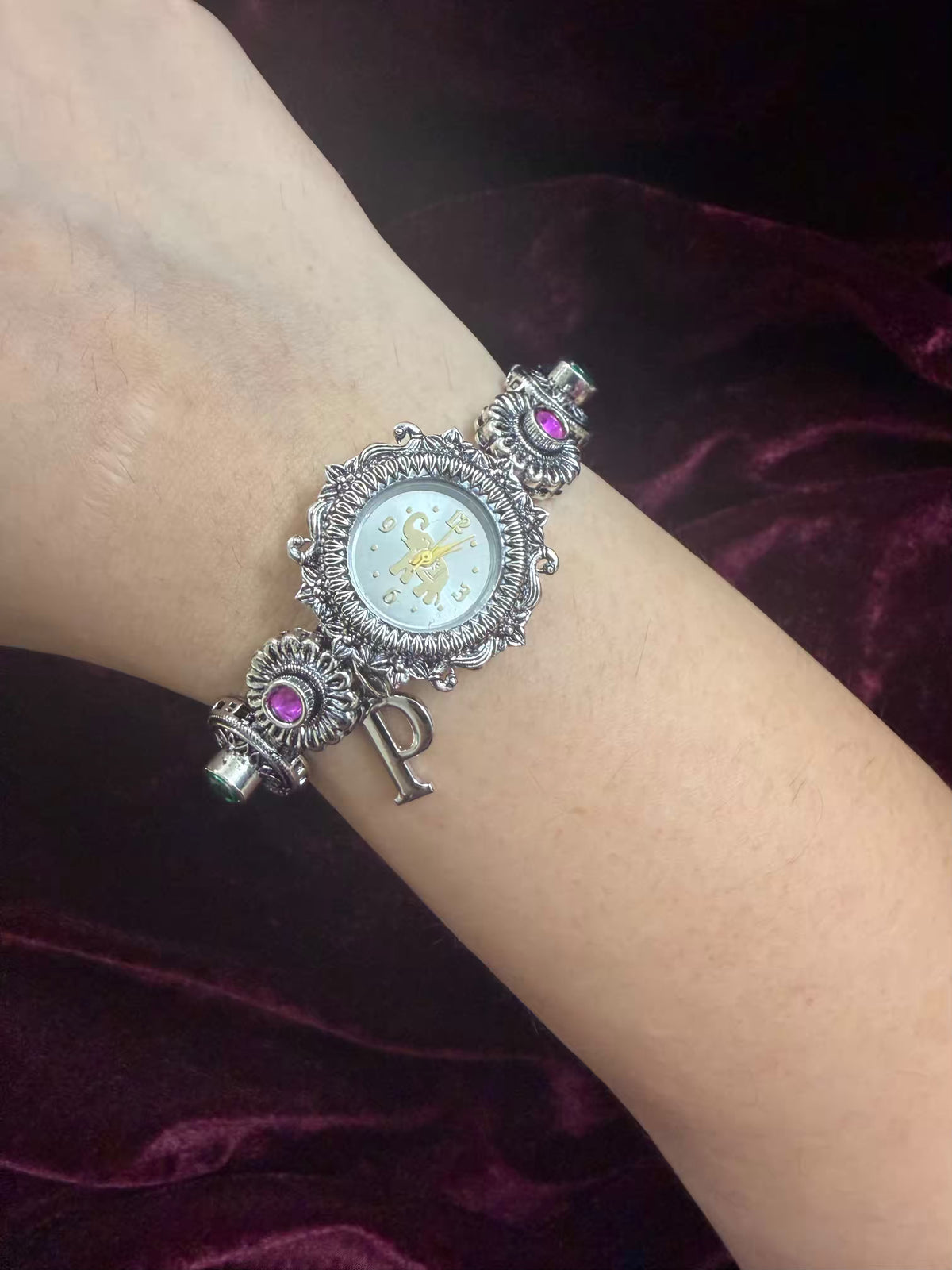 Royal Rajwada Inspired Silver-Tone Navratri Oxidised Heritage Watch