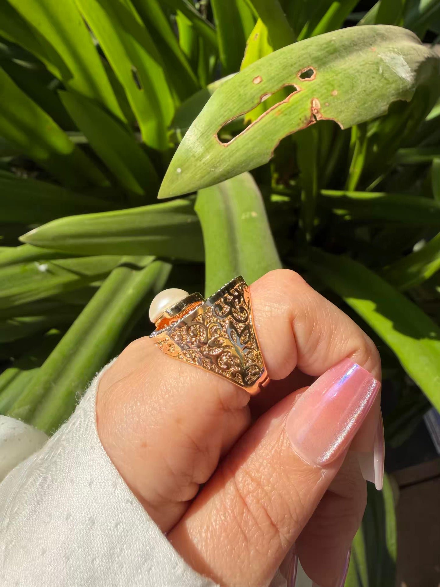 Pearl Spiral Gold Plated Ring