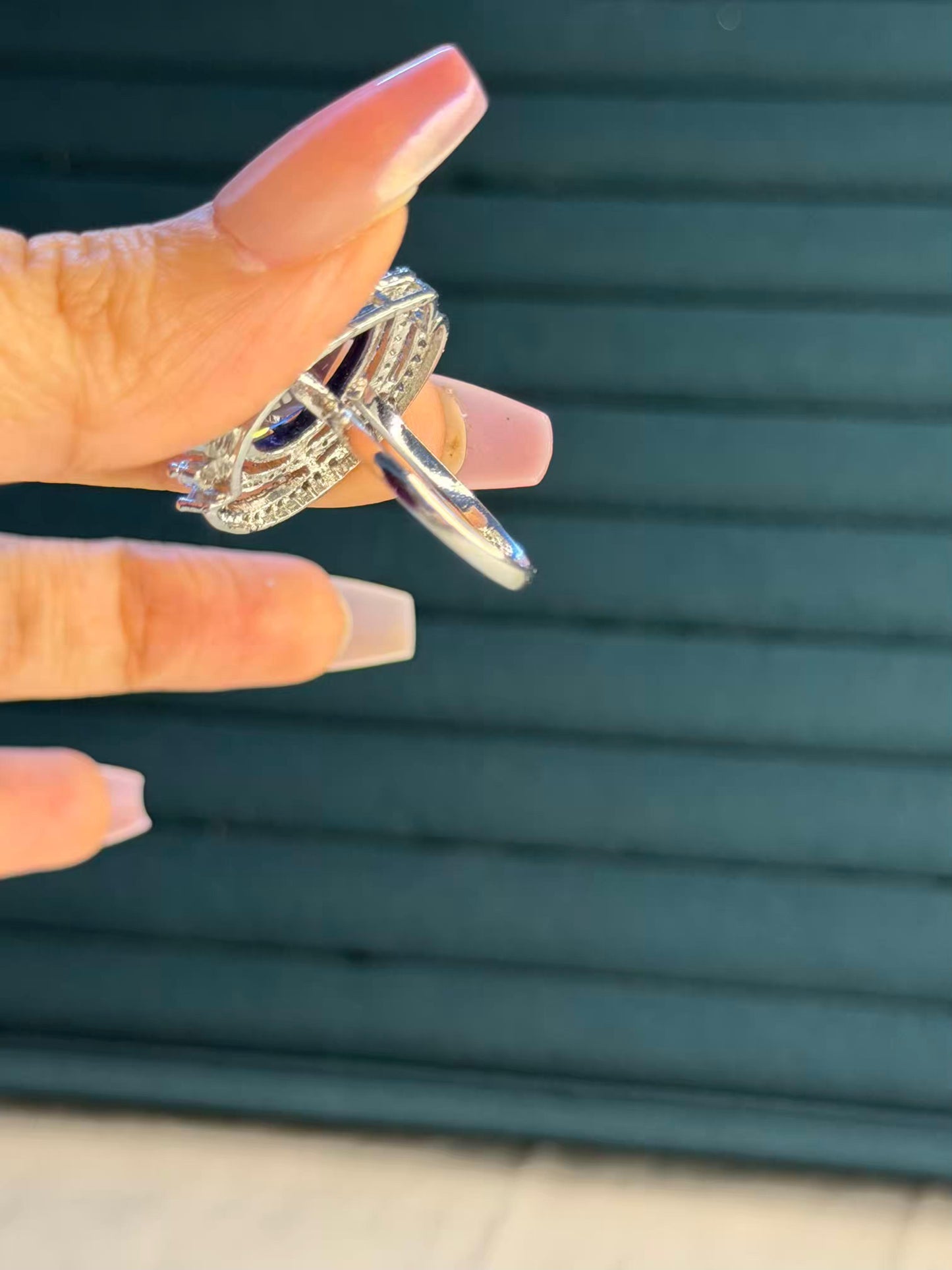 Purple Crystal Floral Silver Plated Premium Ring (Adjustable)