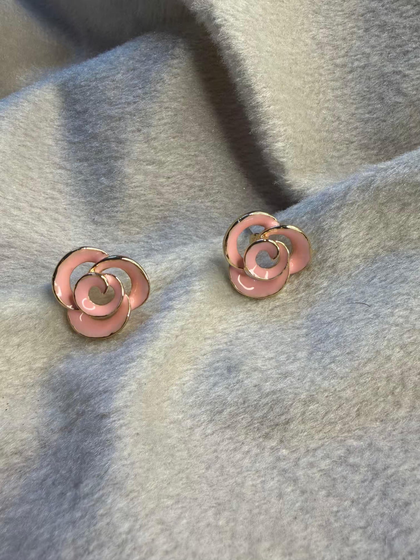 Blush Pink Rose Studs Gold Plated Earrings