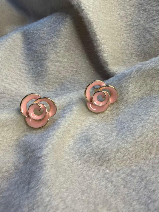 Blush Pink Rose Studs Gold Plated Earrings
