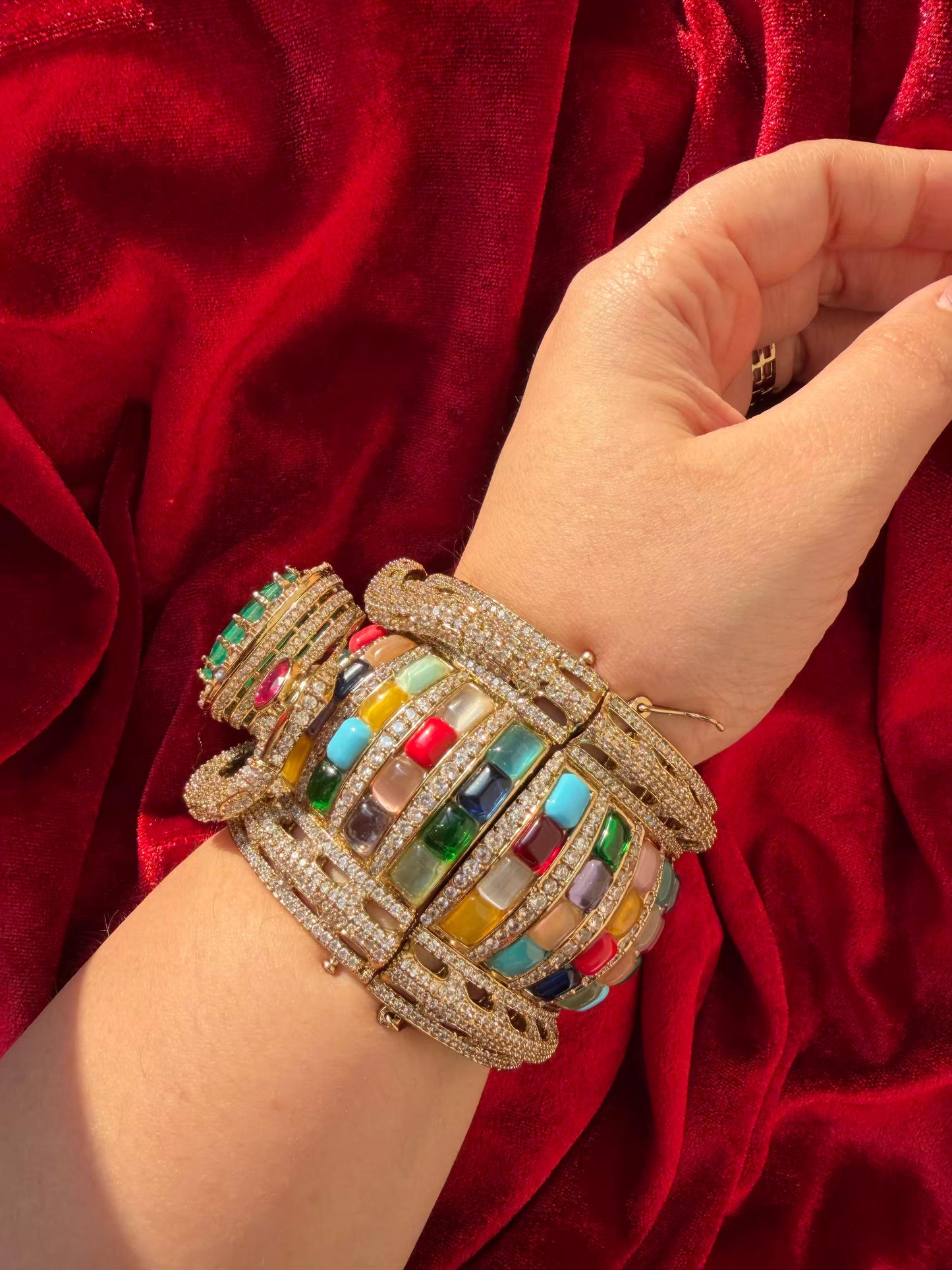 Navratna Pushtaini Emerald Kada Antique Gold