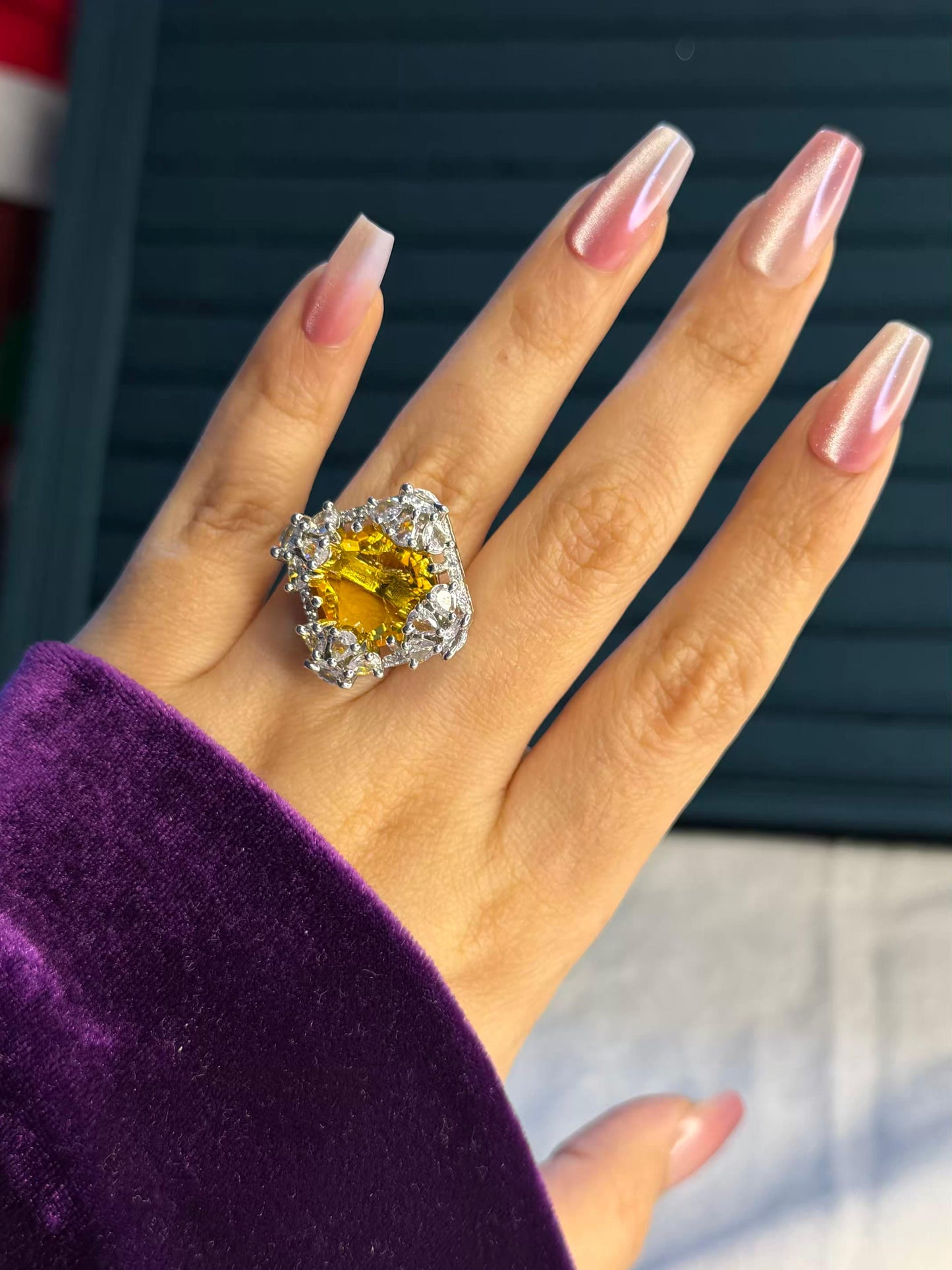 Golden Solstice Silver Plated Premium Ring (Adjustable)