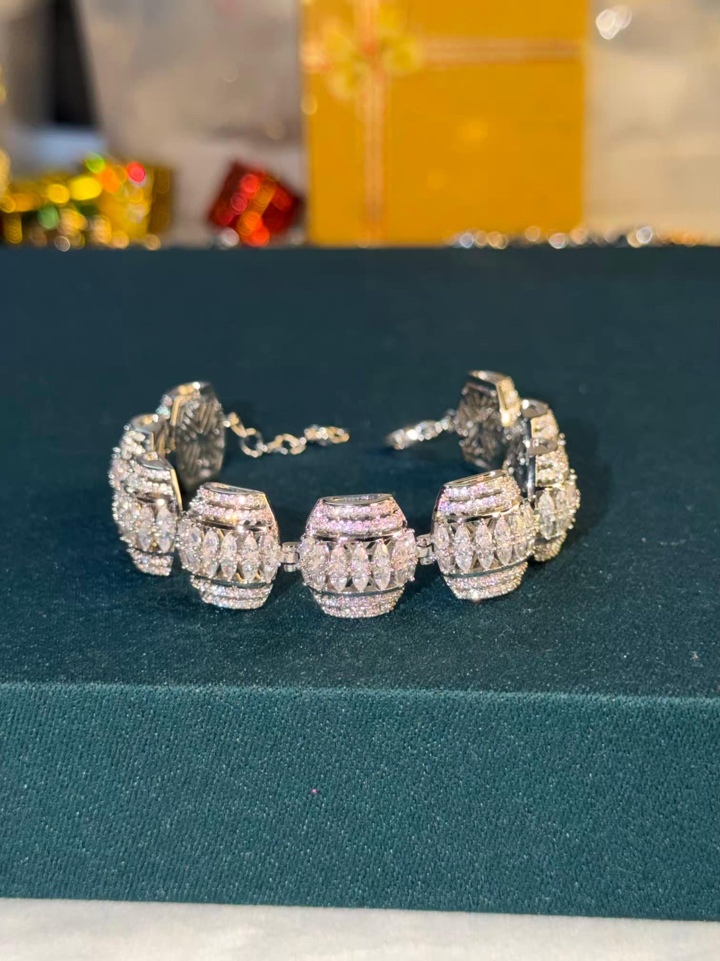 Chunky Diamond-Link Silver Plated Bracelet