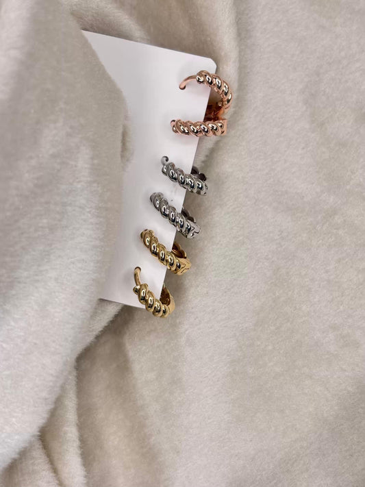 Multi Toned Twisted Small Hoops Set Premium Earrings ( Prepaid Only )