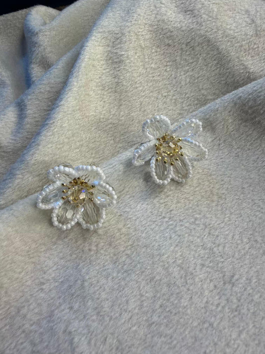 Pearl Petal Beaded Flower Studs Gold Plated Earrings