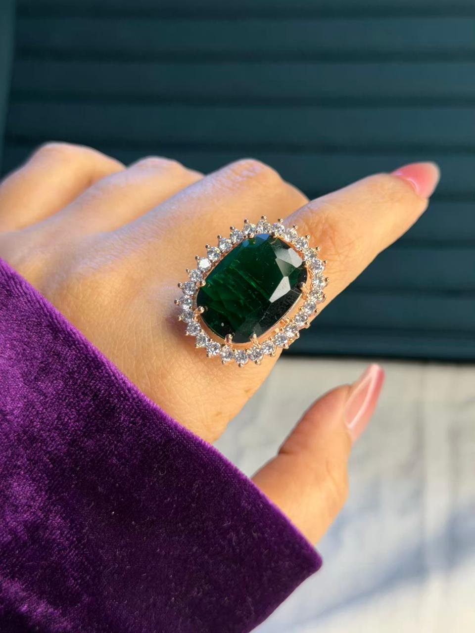 Emerald Green Dominion Gold Plated Premium Ring (Adjustable)