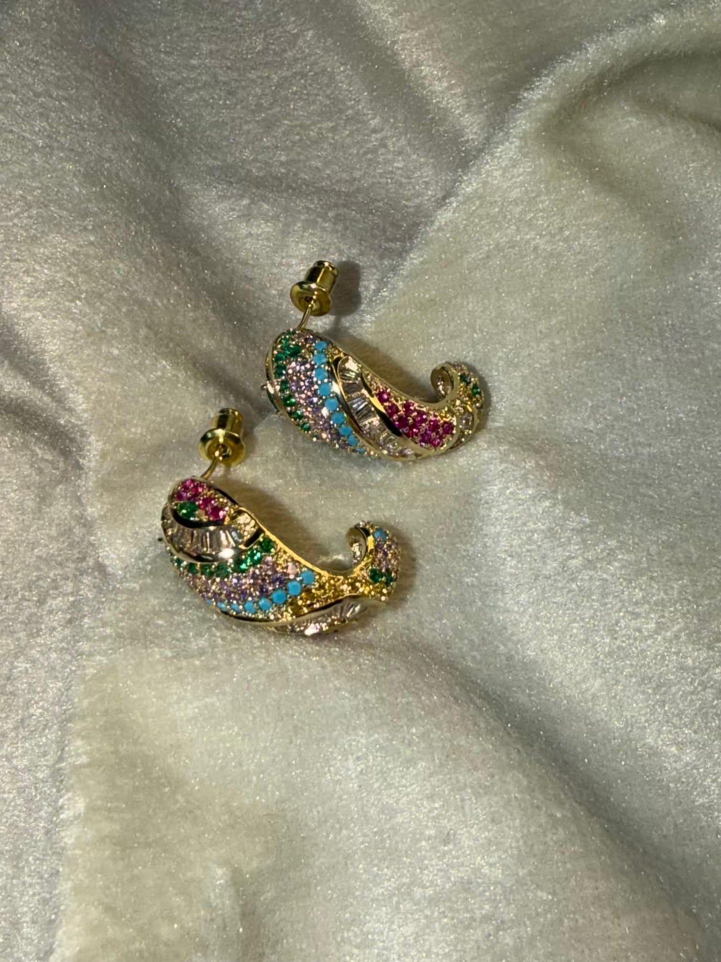 Serpentine Multicoloured Necklace, Bracelet, Earrings and Ring Full set Premium Gold Rhodium