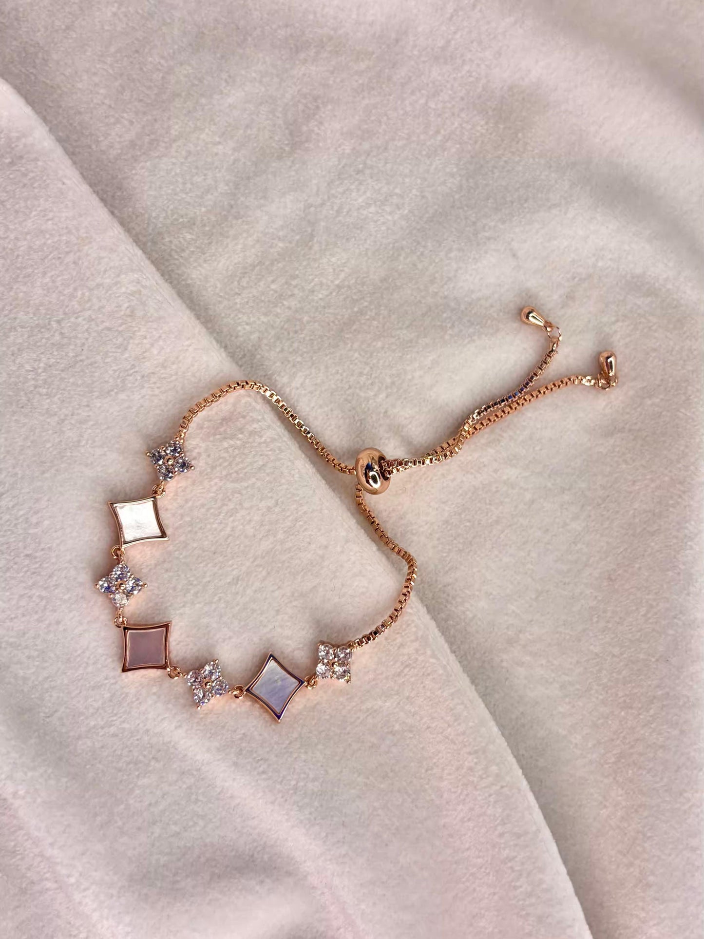 White Film Rose Gold Plated Premium Adjustable Chain Bracelet