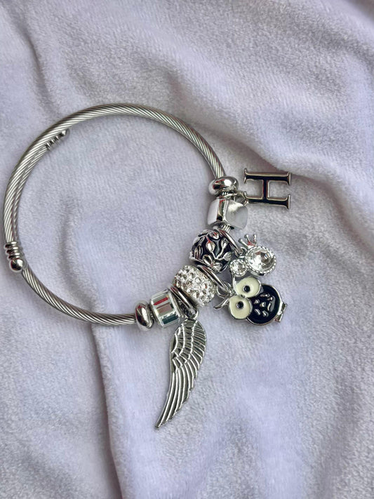 Pandora Charms Owl Bracelet With Customised Initial  ( Silver )