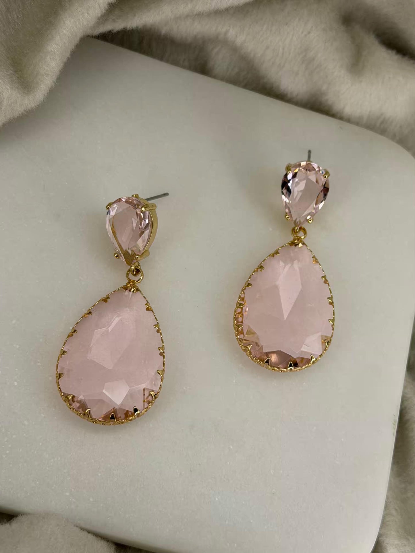 Elegant Pink Stones Gold Plated Earrings