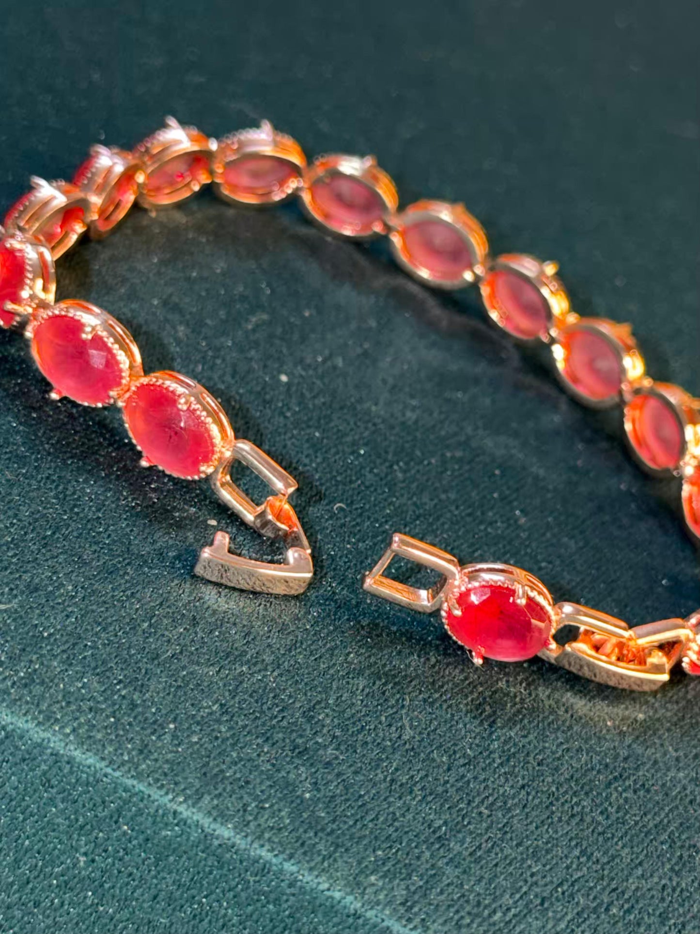 Ruby Red Oval Gold Plated Tennis Bracelet