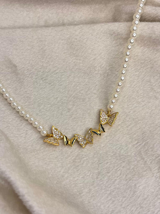 Butterfly Pearl Necklace 18K Gold Plated Premium Necklace