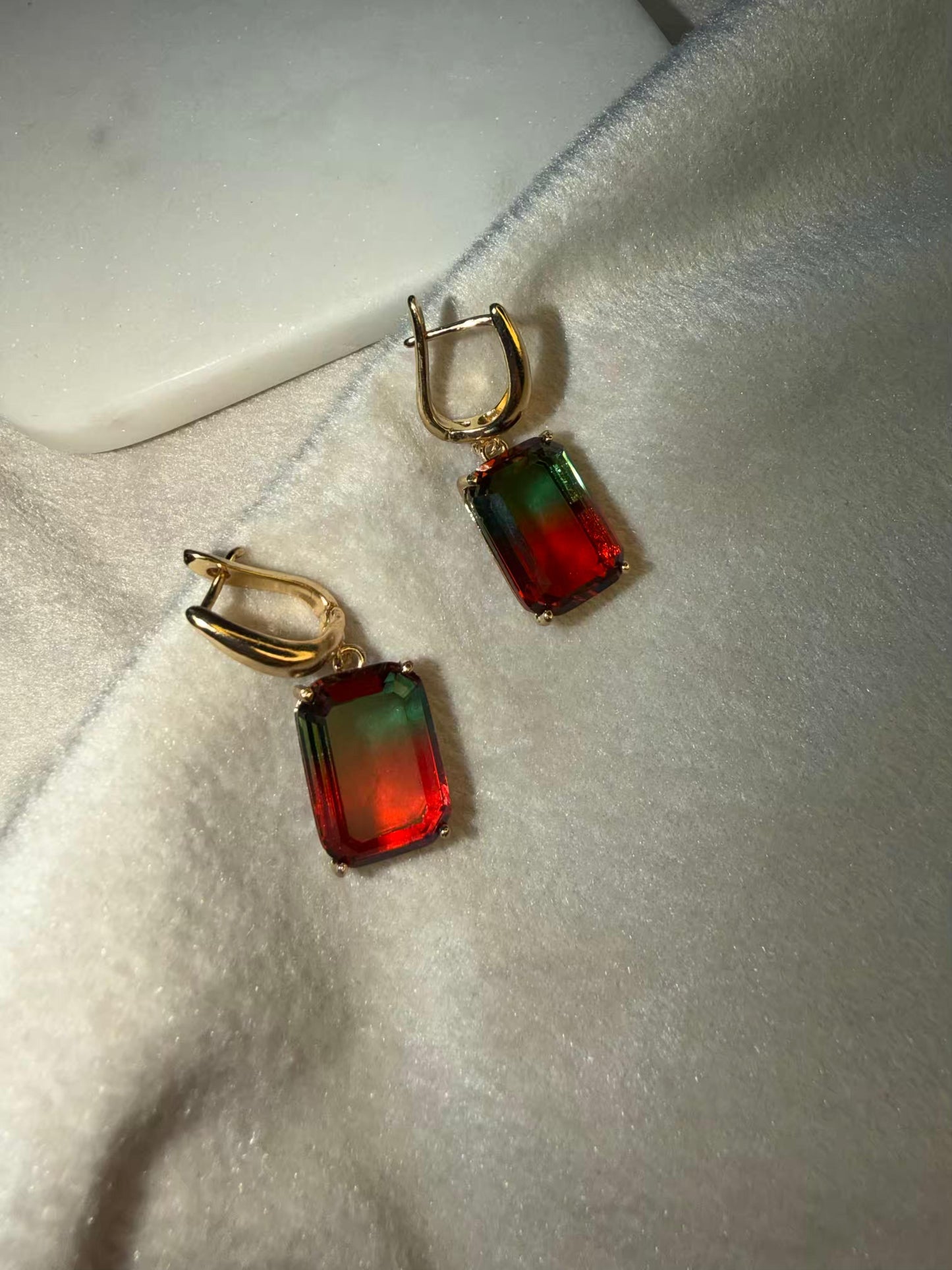 Red And Green Stud Gold Plated Earrings