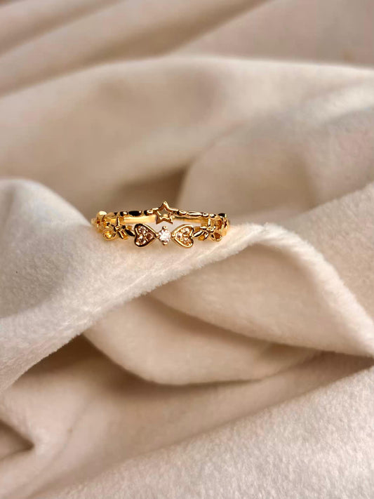 Carved Hearts Ring 18K Gold plated Adjustable Ring