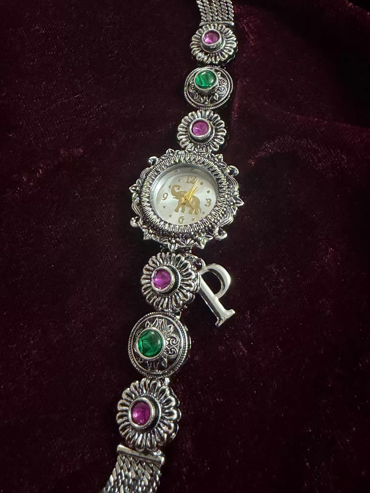 Royal Rajwada Inspired Silver-Tone Navratri Oxidised Heritage Watch